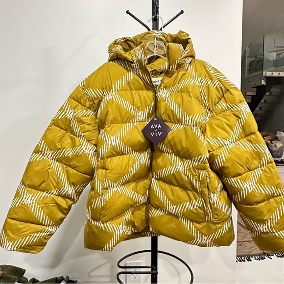 Women's Plus Size Hooded Short Puffer Coat - Ava & Viv Green Diamond 1X NWT - Picture 2 of 8